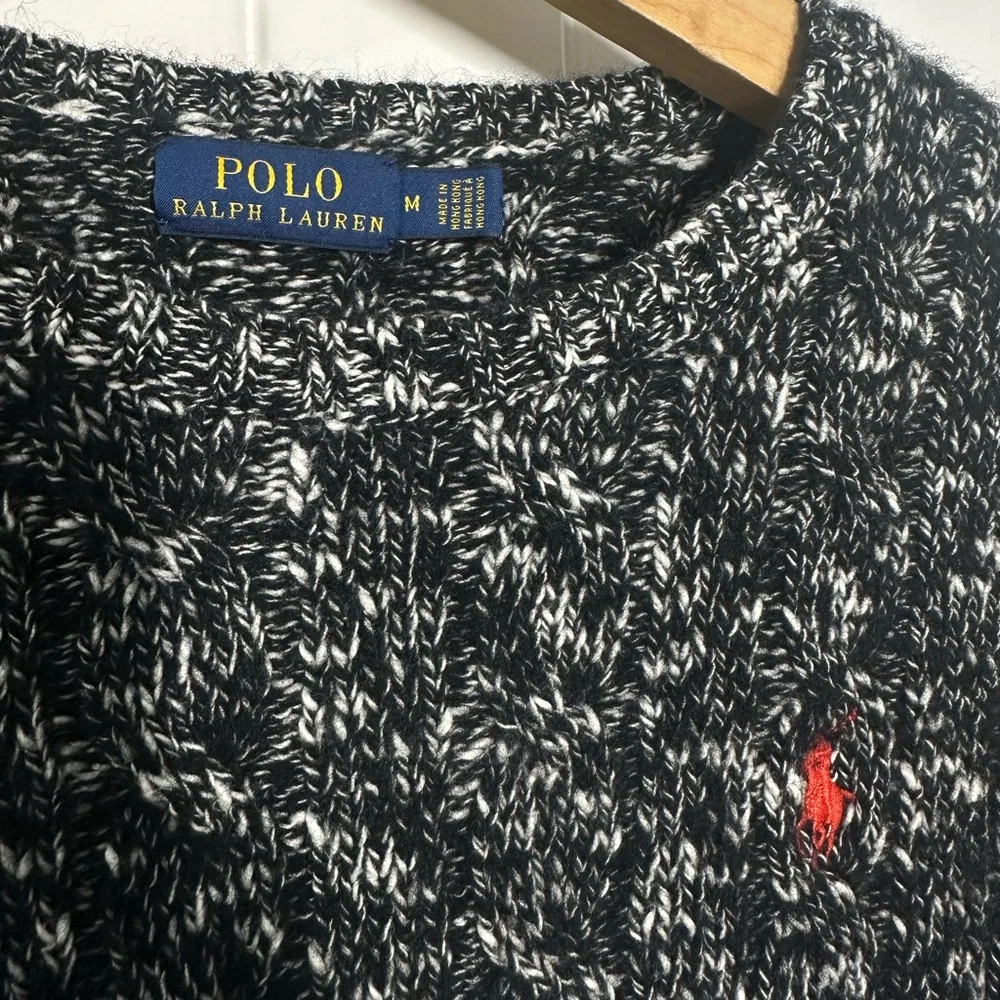 Ralph Lauren Black and Grey Cable Knit Sweater